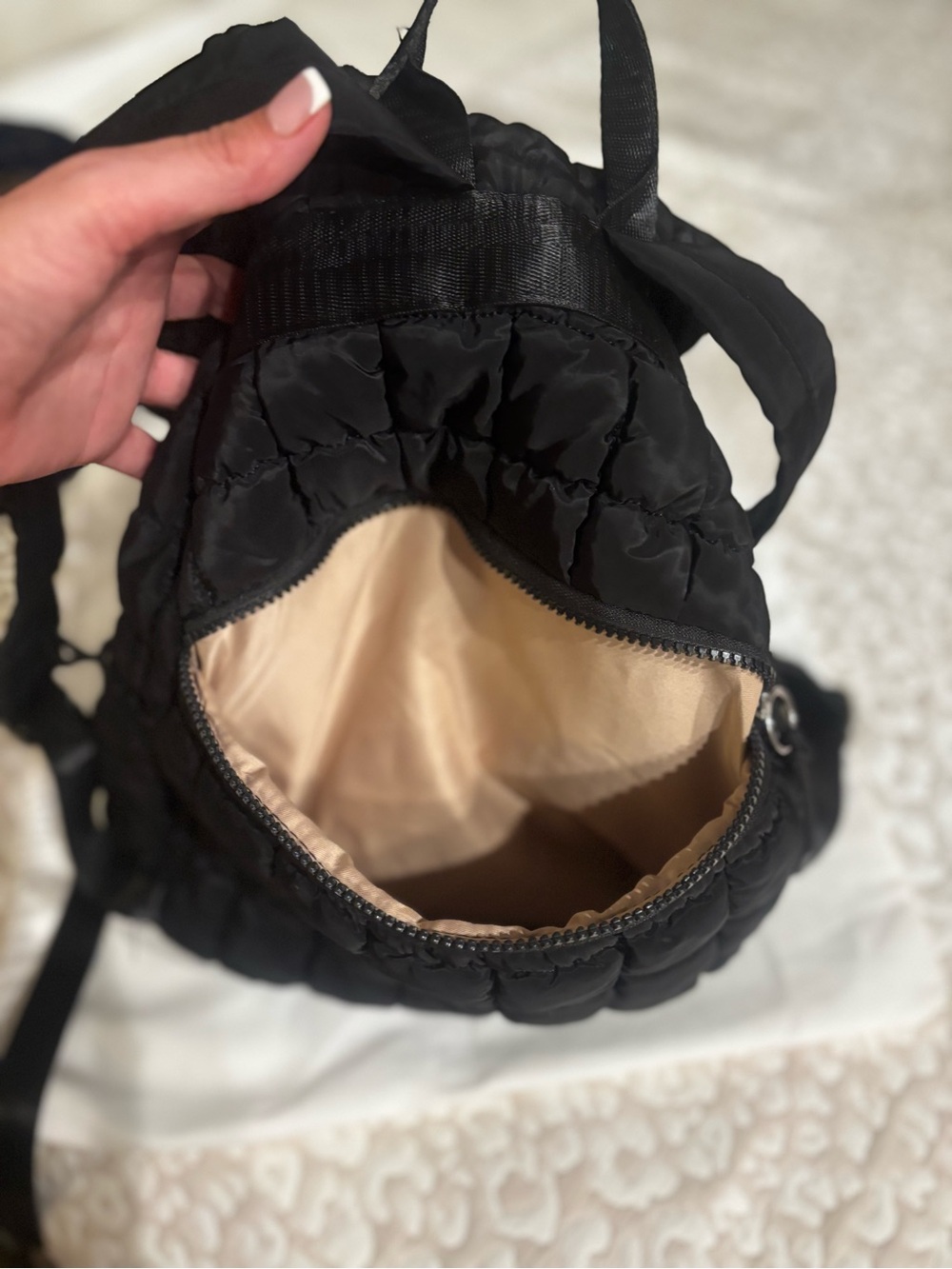 Quilted Drawstring Backpack - Black - Picture 6 of 7